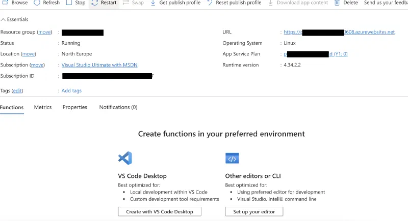 functions overview page, including text "Create functions in your preferred environment"